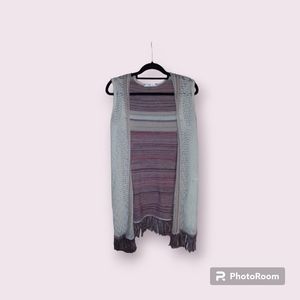 SAY WHAT? Women's Boho Crochet Vest Open Cardigan M Tunic Long Fringe.